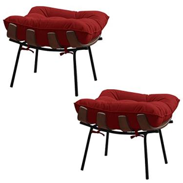 Imagem de Kit 2 Puffs Decorativos Sala de Estar Abel Base de Madeira Preto Veludo Vermelho - Gran Belo