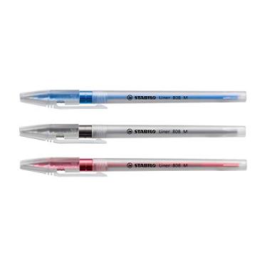 Imagem de Caneta Esferográfica – STABILO Liner 808 – Pacote com 3 unidades – Azul, preto e vermelho