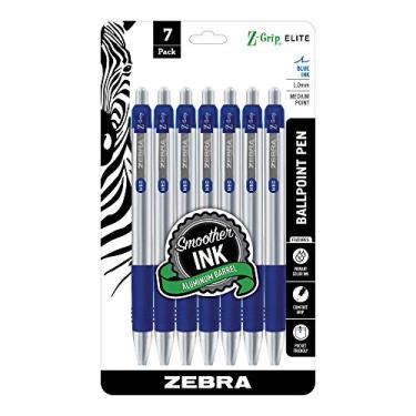 Imagem de Zebra Caneta esferográfica retrátil Z-Grip Elite, barril de metal, ponta média, 1,0 mm, tinta azul, pacote com 7 (27627)
