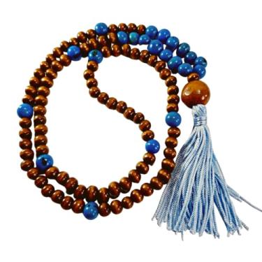 Imagem de Japamala 108 Contas Madeira e Semente de Açaí (Azul Claro)