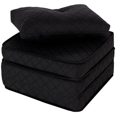 Imagem de Puff Multiuso Bordado em Matelassê com Travesseiro 3 em 1 Solteiro com Courino Preto Bf Colchões