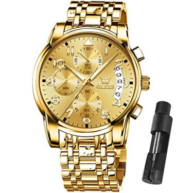 Imagem de OLEVS Relógios masculinos à prova d'água aço inoxidável pulseira ajustável cronógrafo relógio analógico grande moda negócios clássico relógio de pulso casual romano ouro azul preto branco rosto