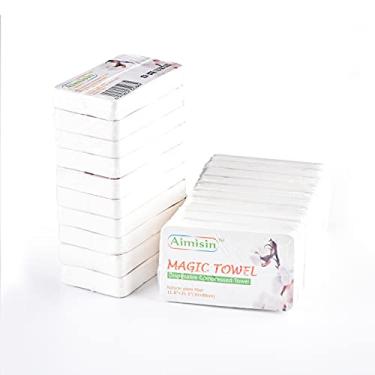 Imagem de Aimisin Toalhas comprimidas, descartáveis, macias, duráveis, 100% algodão para casa, banheiro, viagem, acampamento (M-30,8" x 80,8" - pacote com 20 unidades))