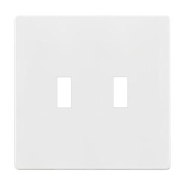 Imagem de ENERLITES Placa de parede com interruptor duplo sem parafusos, capa para interruptor de luz dupla segura para crianças, tamanho padrão 2 entradas 12 x 12 cm, policarbonato termoplástico inquebrável, listado pela UL, SI8812-W, brilhante, branco