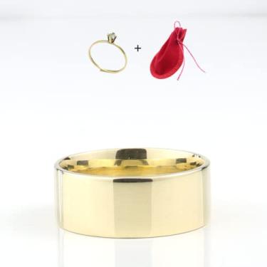 Imagem de Aliança Reta 8mm + Anel Brinde Noivado Casamento Moedas Antigas (Medida: 34/35, Dourado)