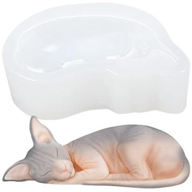 Imagem de Molde de silicone de resina para gatos Sleeping Sphynx para fundição de epóxi, fabricação de joias, projetos de artesanato de argila polímera, sabonete caseiro, decoração de bolo de fondant 7,6 cm