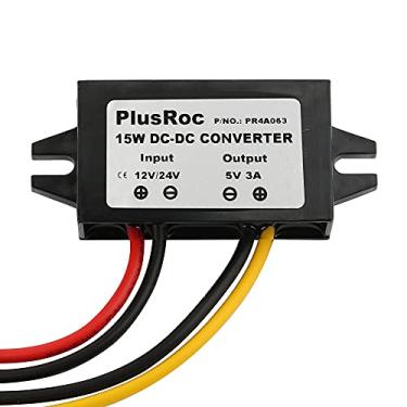 Imagem de PlusRoc Adaptador de alimentação com módulo de passo DC-DC conversor à prova d'água 12V/24V para 5V (fio aberto)