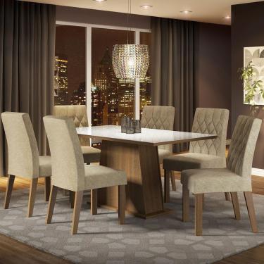 Imagem de Conjunto Sala de Jantar Mesa Tampo de Vidro 6 Cadeiras Rustic/Branco/Imperial Stéfani Madesa