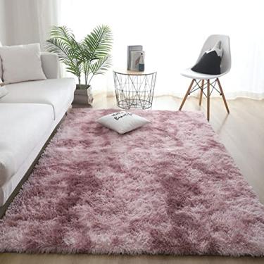 Imagem de Tapetes de área abstrata para quarto sala de estar tapete felpudo fofo para crianças berçário dormitório tapetes peludos aconchegantes tapete de pelúcia para tapete de chão de casa interior (raiz de lótus rosa) 20" x 32"