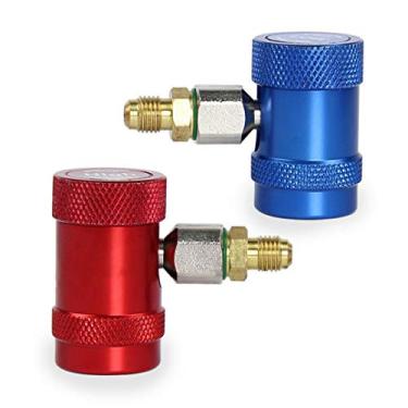 Imagem de Kit adaptador de ar condicionado para refrigerante e ar-condicionado conector rápido vermelho + azul R1234yf 2 conectores rápidos adaptador refrigerante kit de latão adaptador de metal de alta baixa pressão