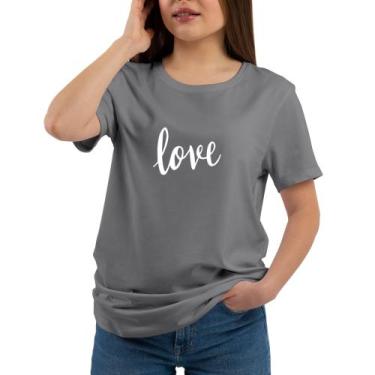 Imagem de Camiseta Feminina Love Gola Redonda Emoji Love Escrito Algodão Camisa