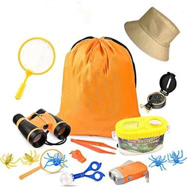 Imagem de Homesen Kit Aventura Infantil Kit Explorador ao Ar Livre Brinquedo Educacional Infantil com Binóculos Rede Borboleta Mochila Chapéu Bug Inseto Coleção Caixa Bússola Apito Lupa Bug Tong Pinças Lanterna