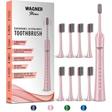 Imagem de Escova de Dentes Elétrica de Clareamento Ultrassônico Wagner & Stern com 8 Cabeças de Escova Preta Carvão para Hálito Fresco e Sorriso Saudável. (Rosa)