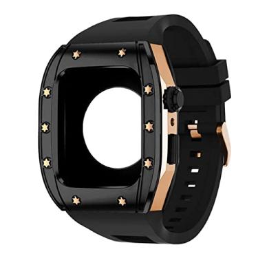 Imagem de KANUZ Pulseira de kit de modificação de luxo para Apple Watch Band 45mm 44mm Pulseira de borracha capa para Apple Watch Series 8 7 6 5 4 SE Acessórios (Cor: E, Tamanho: 45MM)