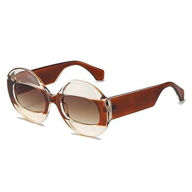 Imagem de Óculos de sol redondos de retalhos exclusivos para mulheres moda chique óculos de sol feminino gradiente sexy óculos de sol gafas, chá de champanhe, tamanho único