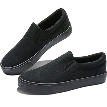 Imagem de Obtaom Tênis feminino branco preto sem cadarço para mulheres mocassins de lona de cano baixo, Preto/preto, 37