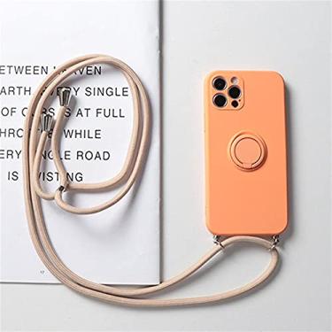 Imagem de Capa de alça com suporte de anel para iPhone 13 12 Pro Mini XS Max XR X SE 2020 7 8 Plus 11 Pro Cordão tiracolo Capa magnética de TPU, laranja, para iPhone 11 Pro