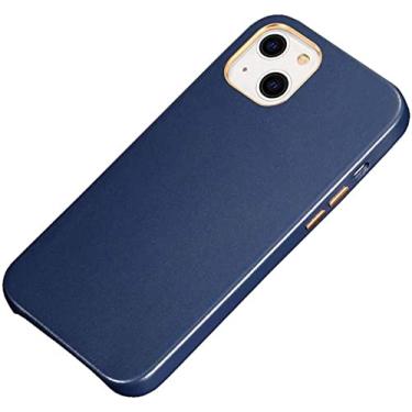 Imagem de CYSUE Capa para Apple iPhone 13 Mini (2021) 5,4 polegadas, capa de telefone traseira respirável de couro à prova de choque com forro de flocagem (Cor: azul)