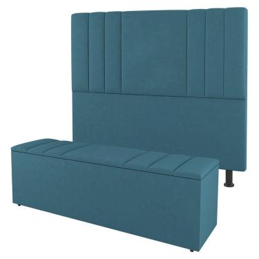 Imagem de Cabeceira E Baú Cama Box Queen Grace 160cm Suede Turquesa