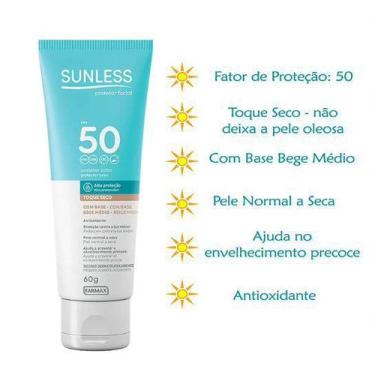 Imagem de Protetor Solar Sunless Facial Fps 50 Seco Base Bege Médio - Farmax