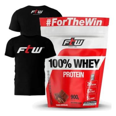 Imagem de 100% Whey Protein 900G + Camiseta Preta M - Ftw (Morango)