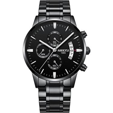 Imagem de Relógio Nibosi Masculino 2309 Preto Aço Inoxidável Cronógrafo Ponteiros Pequenos Funcionais Estojo Original Garantia