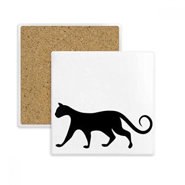 Imagem de Charmoso porta-copos quadrado com desenho de animal amante de gato preto tapete para caneca subplaca suporte isolante pedra