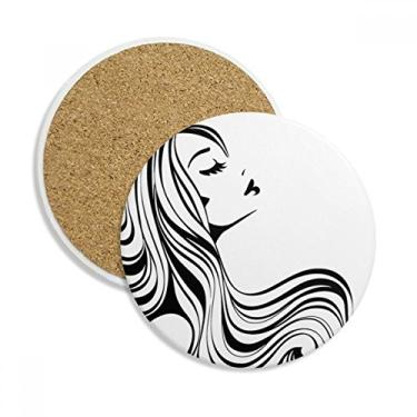 Imagem de Linda caneca longa de cabelo encaracolado com contorno de mulher porta-copos caneca de proteção de mesa pedra absorvente