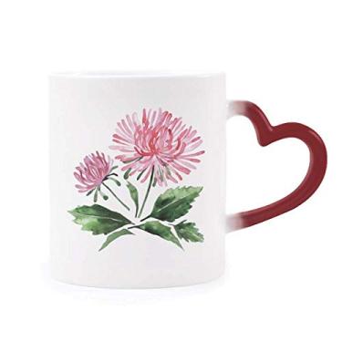 Imagem de Aquarela rosa crisântemo verde sensível ao calor Caneca vermelha muda de cor grés copo