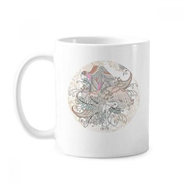 Imagem de Caneca de cerâmica com folhas de pássaro de árvore de flor Ukiyo-e copo de porcelana de café