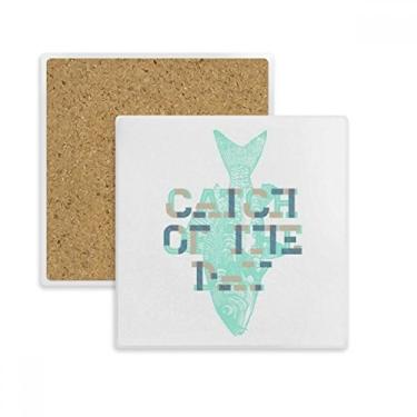 Imagem de Catch Blue Fish Square Porta-copos tapete para caneca subplaca suporte isolante pedra