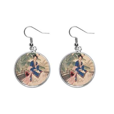 Imagem de Brinco de flor de folha branco azul rosa roupas orelha pendurado prata joia feminina