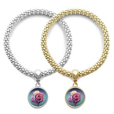 Imagem de Bracelete com pingente de rosa escuro para amante de flores Dim Flower Lover, joia para presente de casal