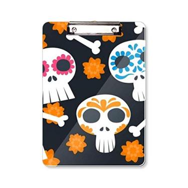 Imagem de Bones Skull Flower Mexico Culture Ilustration Prancheta Pasta Bloco de Escrita Placa de Apoio A4