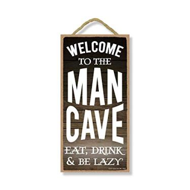 Imagem de Decoração de caverna masculina Honey Dew Gifts Welcome to The Man Cave, Eat, Drink and Be Lazy 12,7 cm x 25,4 cm Hanging, Wall Art, Decoração de madeira decorativa, Home Decor, Man Cave Signs and Decor