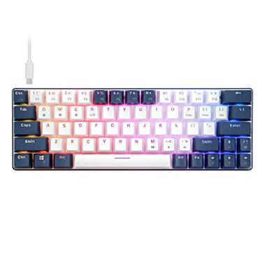 Imagem de Teclado de jogos mecânico sem fio RGB 60% compacto, Bluetooth 5.0, interruptores azuis, teclado com fio 63 teclas para PC Tablet Laptop Celular, Branco Azul