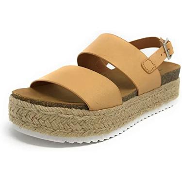 Imagem de Soda Womens Kazoo Casual Espadrilles Trim Rubber Sole Wedge Sandals (7, Tan)