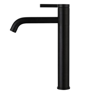 Imagem de Torneira de lavatório para lavatório Torneira de latão maciço Torneira de água em cascata Ouro escovado ou preto fosco Torneira de lavatório, alto C