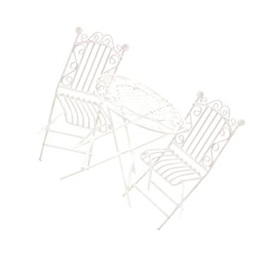 Imagem de BCOATH 1 Conjunto Simulação Mesa e Cadeira Centro De Mesa Enfeites De Mesa 1 12 Acessórios De Escala Cadeira De Boneca Adereço De Casa Em Miniatura Branco Ferro Jogo De Comida Pequena