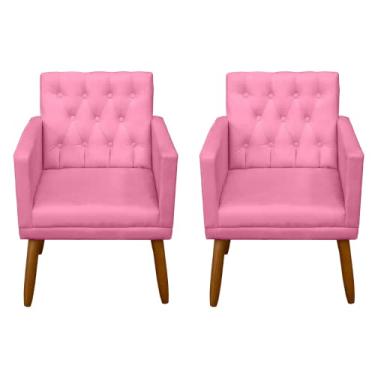 Imagem de Poltrona MOBLAN Decortaiva para sala de Estar Moderna em Destaque Estofada Poltronas para Sala de Leitura manicure em Tecido Cadeira Individual resistente e Pernas de Madeira (2, Rosa)
