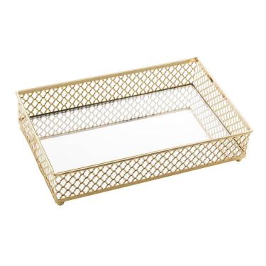 Imagem de Bandeja Espelhada Retangular Em Metal Barcelona 21x13cm Lyor Dourado