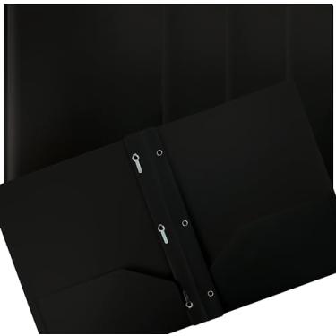 Imagem de Better Office Products Pasta de plástico preto com 2 bolsos com pinos, pasta de poliéster de tamanho letra, pesada, 24 unidades, com 3 clipes de metal para prendedor de pinos, preta