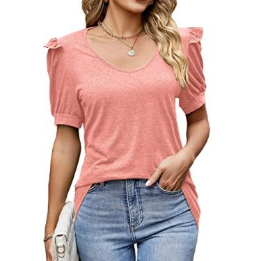 Imagem de Blusa Feminina, Pulôver Elegante de Verão Com Manga Bufante para Mulheres para Fazer Compras (XXL)