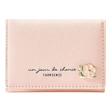 Imagem de Carteira feminina dobrável moda flor estudante três dobras curto clipe carteira masculina fina, rosa, One Size