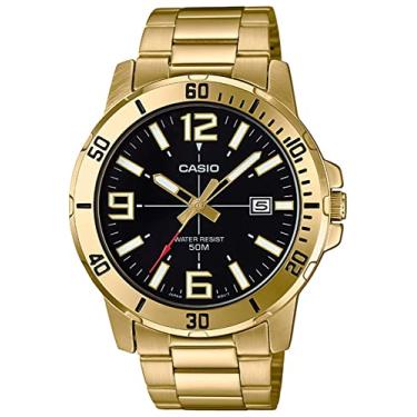 Imagem de Casio MTP-VD01G-1BV Relógio masculino Enticer dourado de aço inoxidável, mostrador preto, casual, analógico, esportivo, Dourado, OneSize, Movimento de quartzo
