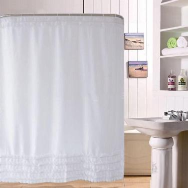 Imagem de Cortina de chuveiro com babado de renda impermeável com 12 ganchos brancos