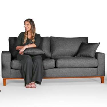 Imagem de Sofá Living 3 lugares em Linho Essencial Estofados (Grafite, 3 Lugares)