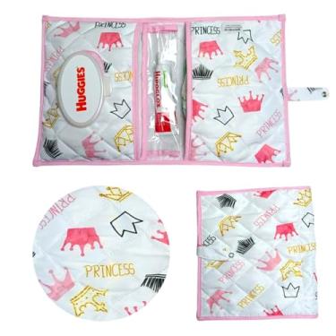 Imagem de Porta Fraldas Lenço Umidecido Pomada Portátil Para Bebê Menina Menino (Princess Rosa)