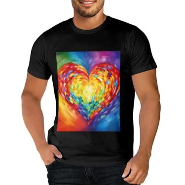 Imagem de Sipumia Camiseta unissex de algodão manga curta gola redonda para casal 3D estampada em formato de coração camiseta casual, Cor-17, M