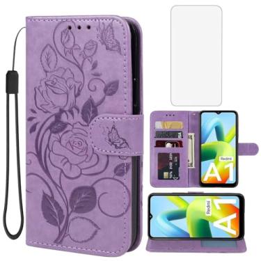 Imagem de Vavies Capa para Redmi A1 Plus, Capa carteira para Redmi A1+/Redmi A2 Plus/Poco C51 com protetor de tela de vidro temperado, capa de couro floral com suporte para cartão de crédito para Redmi A1 +